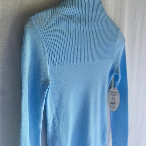 NWT Scoop Sweater Women's  XS Baby Blue Mock Neck Coastal Quiet Luxury Flaw - Picture 2 of 8